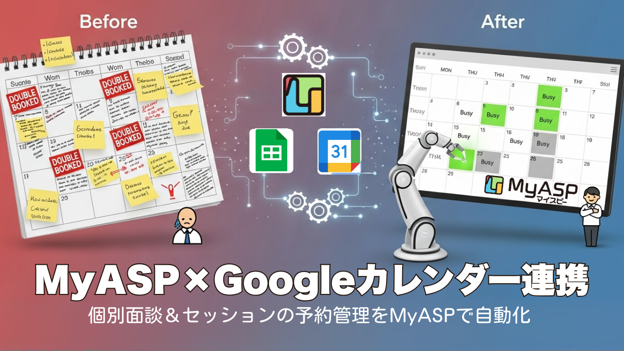 MyASPとGoogleカレンダーが連携した予約管理システムのイメージ図